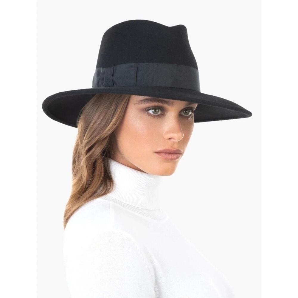 Patina The Lark Black Wool Wide Brim Fedora Hat Handcrafted in Ecuador Large